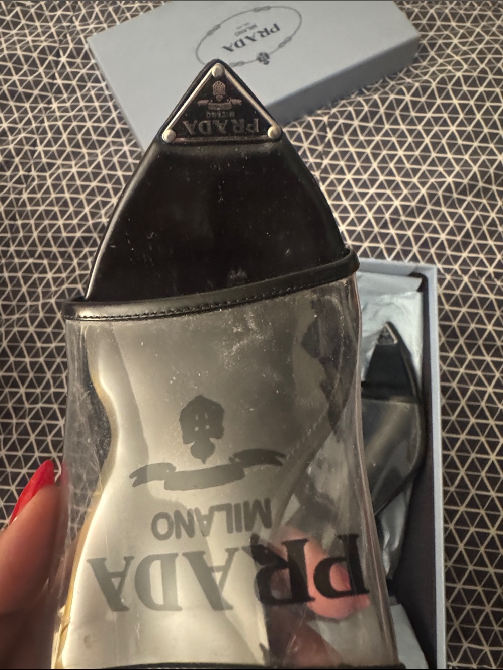 Prada Black and Clear Pointed-Toe Slide Sandals